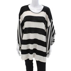 Roni Rabl Womens Striped Crew Neck 3/4 Sleeve Sweater Top Black White Size L